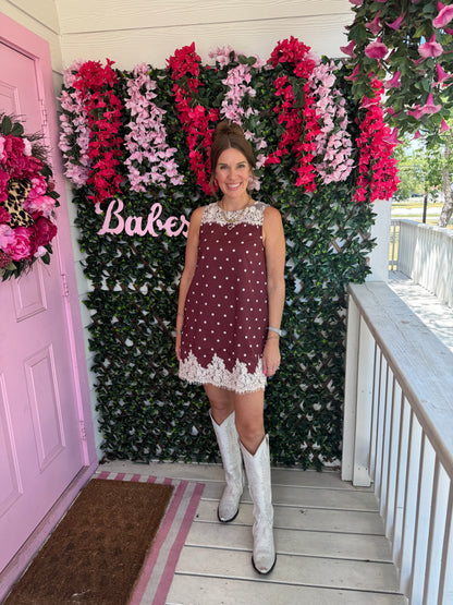 Wine Me Up Polka Dot & Lace Dress
