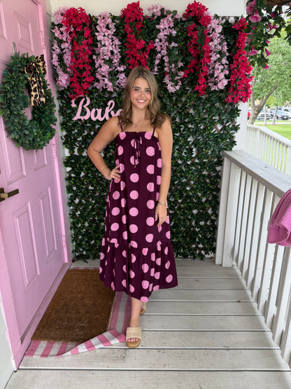Berry Luxe Polka Dot Dress