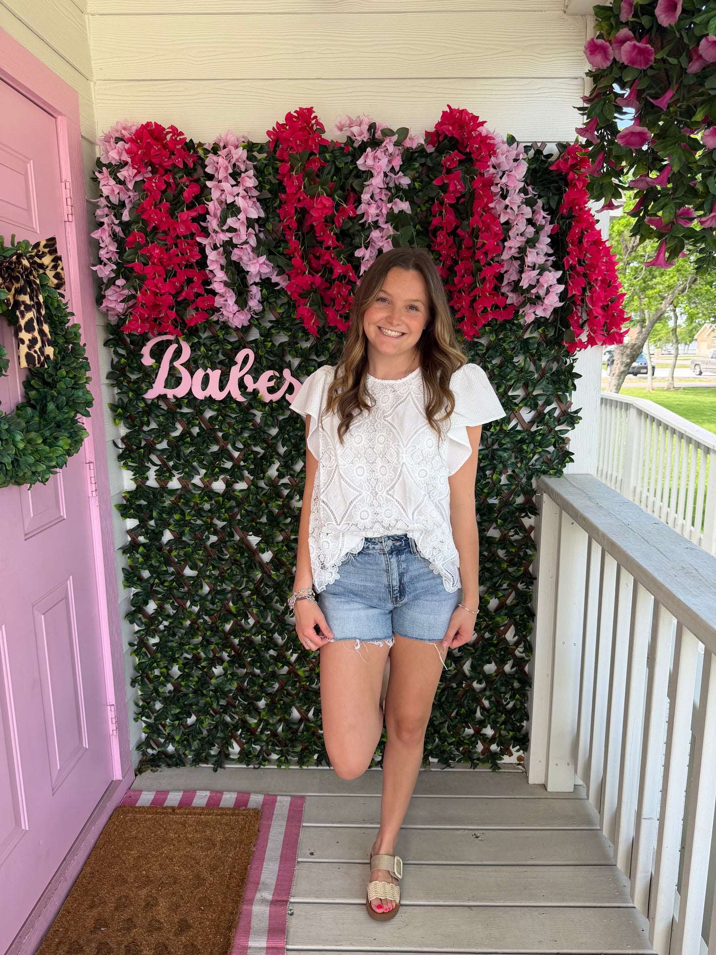 White Lace Flutter Top