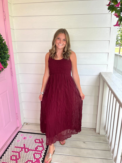 Burgundy Smocked Bodice Maxi Dress