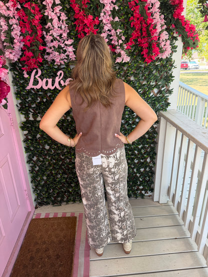 Mocha Scallop Studded Top
