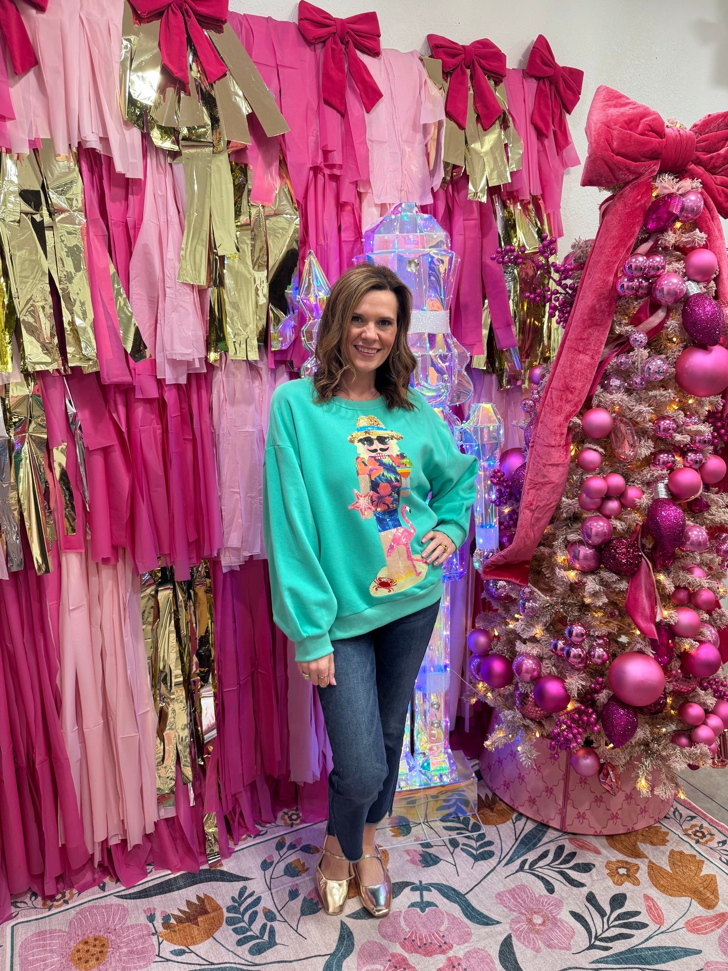 Queen Of Sparkles Aqua Tropical Vacation Nutcracker Sweatshirt