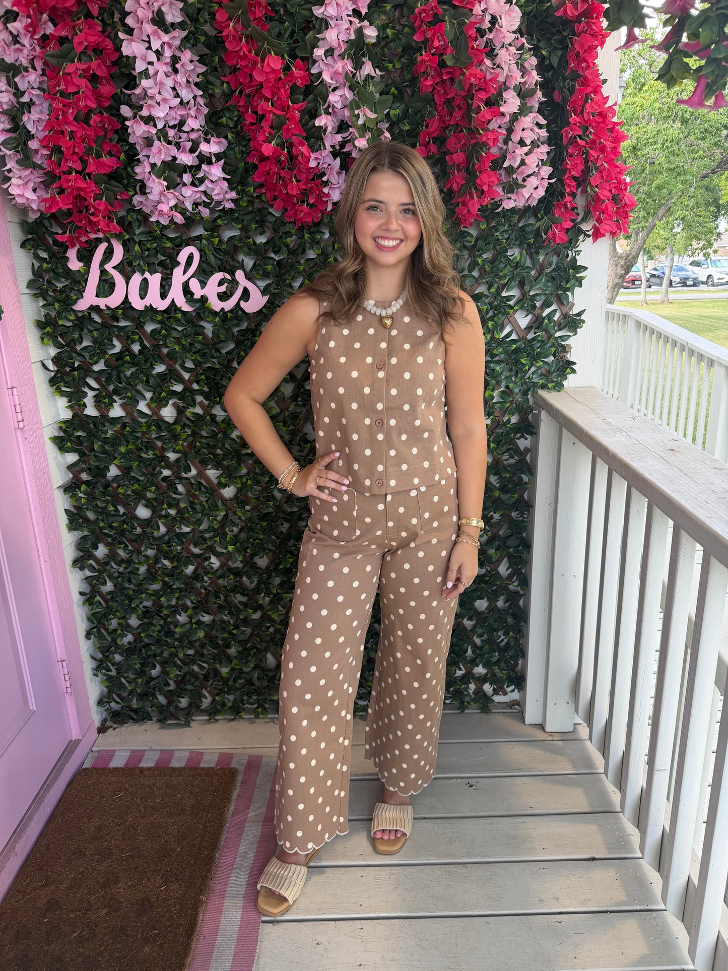 Polka Dot Denim Scallop Pants