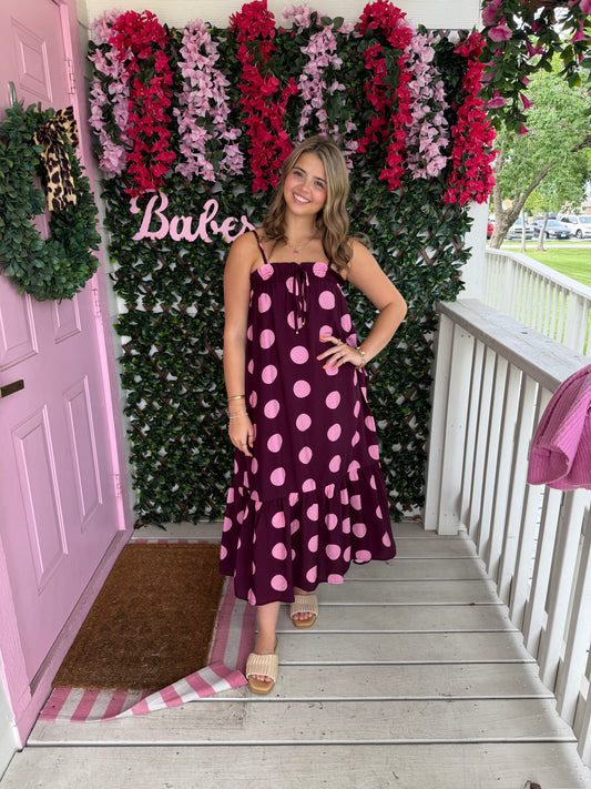 Berry Luxe Polka Dot Dress