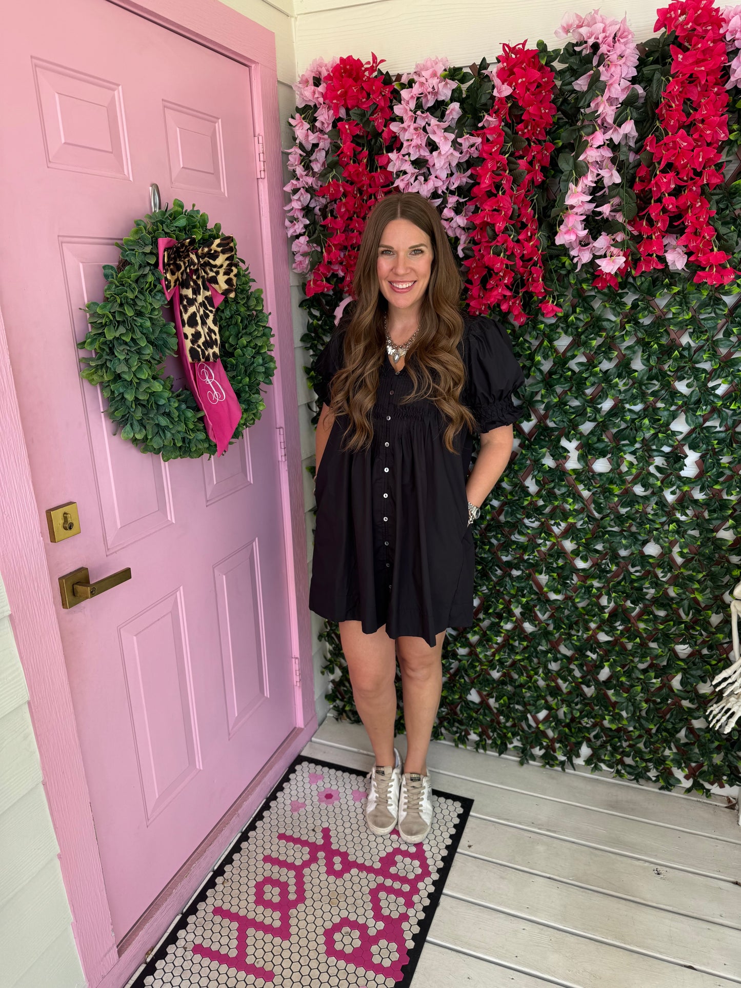 Button Smocked Mini Dress