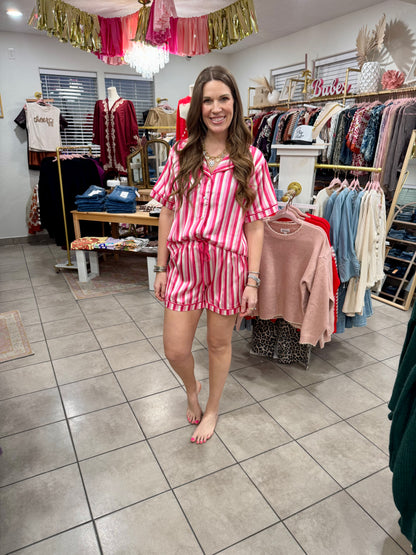 Pink Striped Satin Pajamas