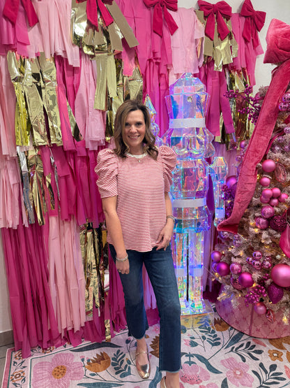 Red Striped Sparkle Top