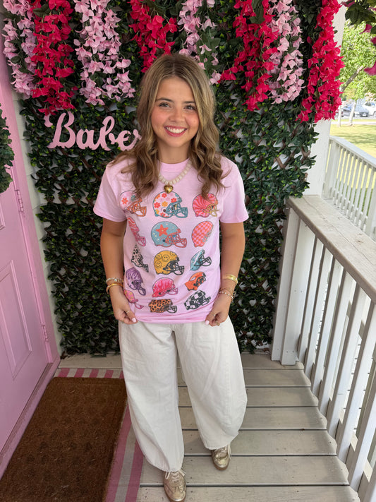 Pink Multi Football Helmet Tee
