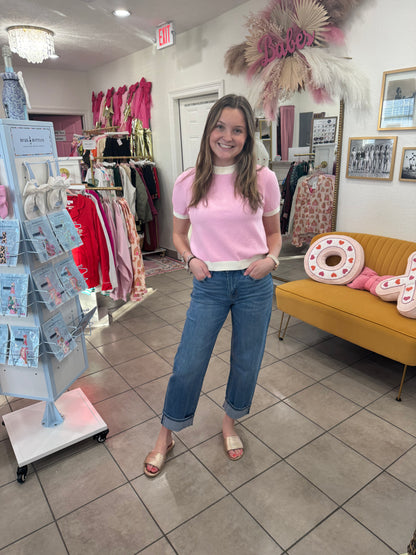 Bubblegum Short Sleeve Sweater Top