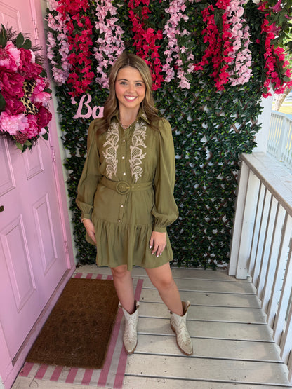 Olive Muse Belted Dress
