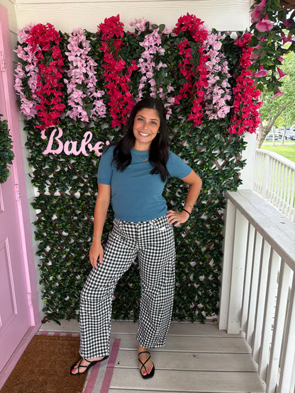 Black Gingham Barrel Jean