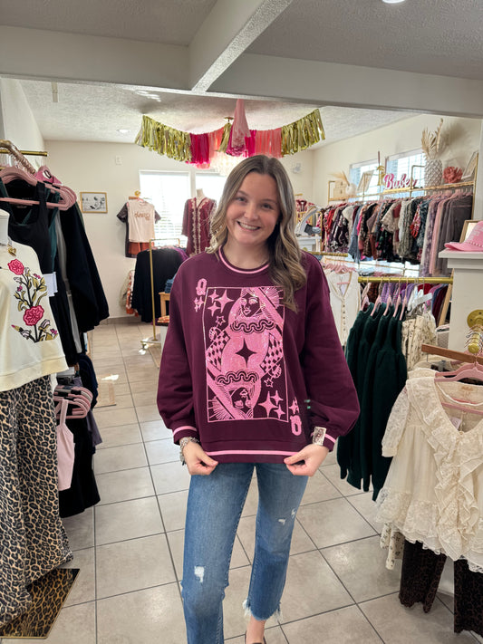 Queen Of Sparkles Maroon & Pink Logo Sweatshirt