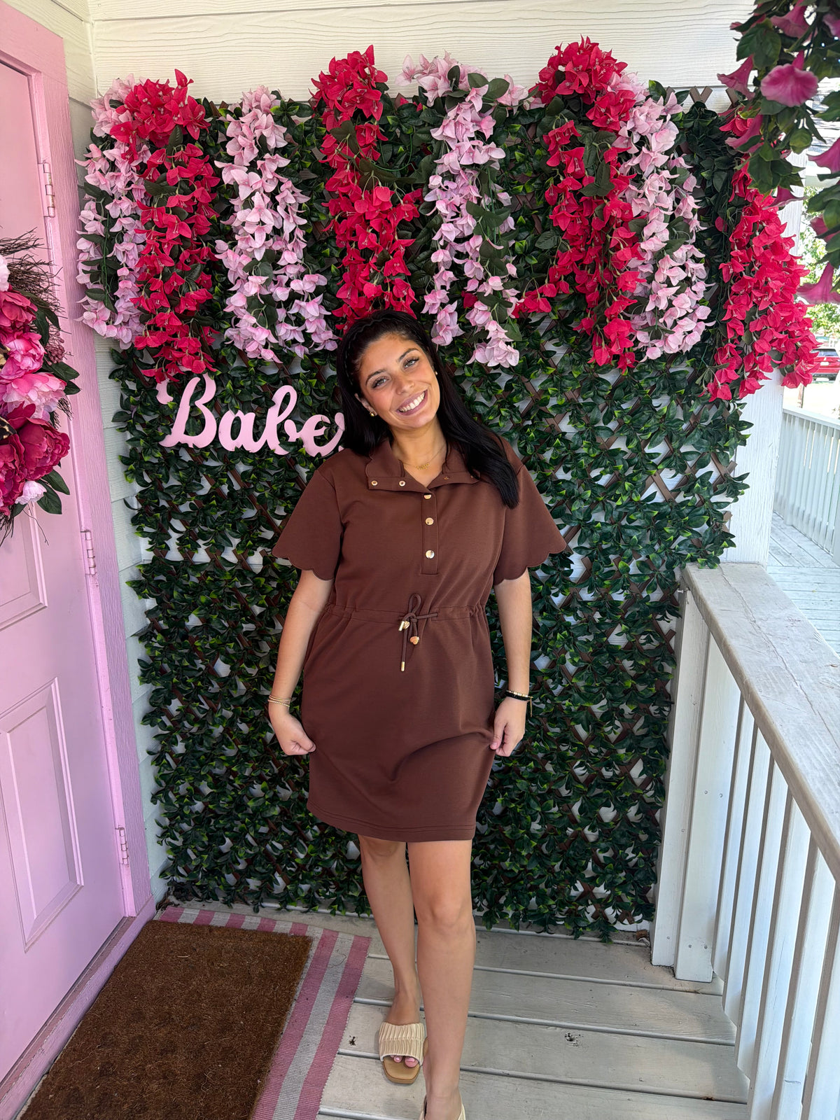 Brown Scuba Scallops Dress