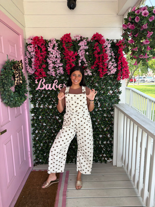 Oatmeal Polka Dot Overalls