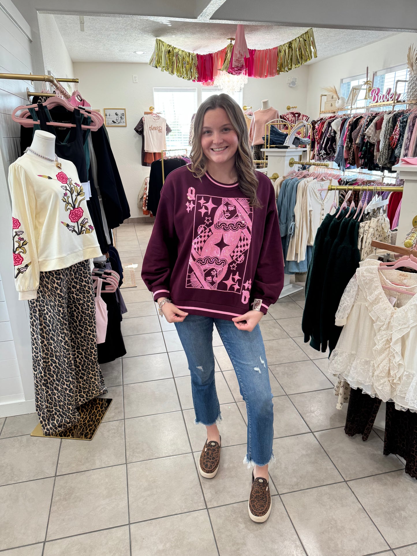 Queen Of Sparkles Maroon & Pink Logo Sweatshirt