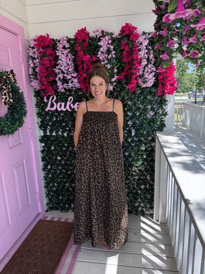 Smocked Leopard Maxi Dress
