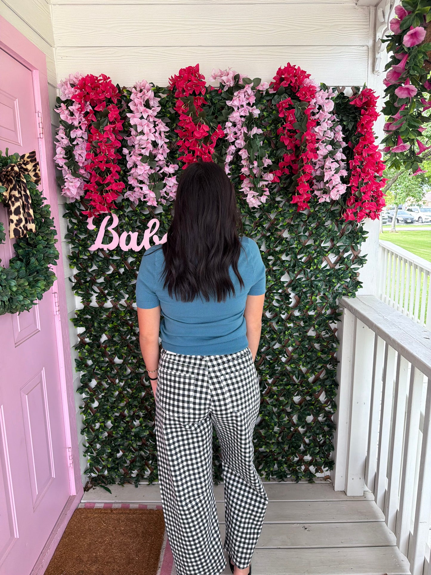 Black Gingham Barrel Jean