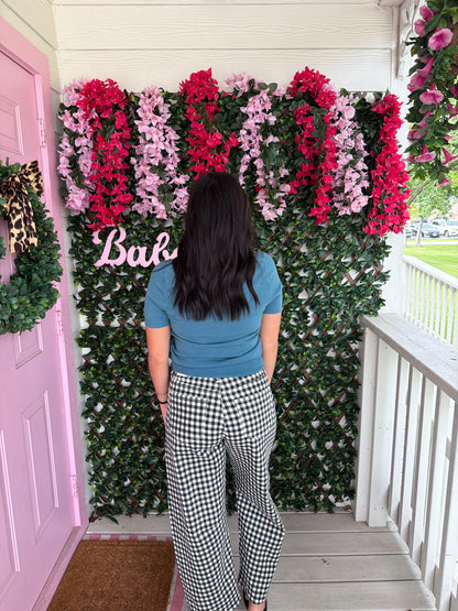 Black Gingham Barrel Jean