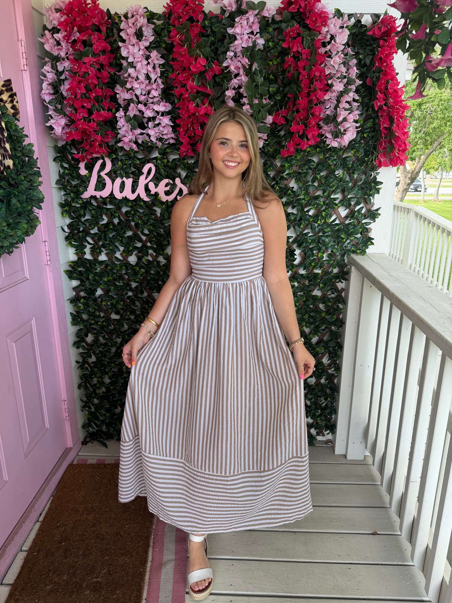 Taupe Stripes Halter Dress