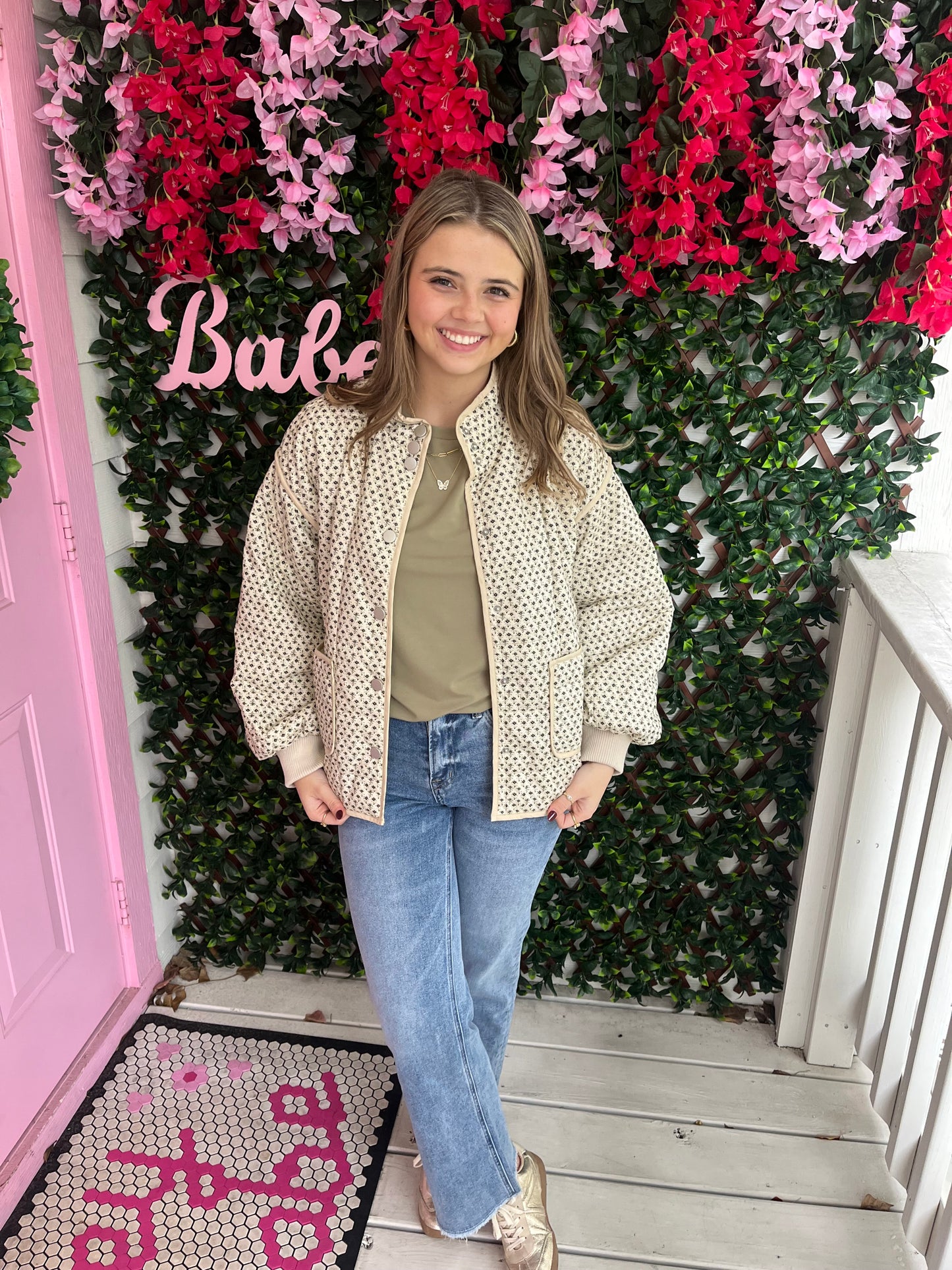 Ivory Floral Bomber Jacket