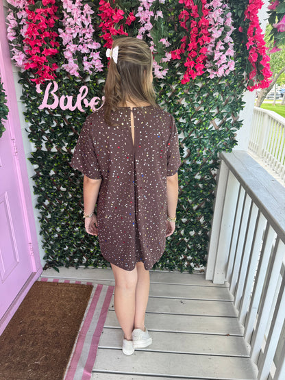 Queen Of Sparkles Brown Multi Rhinestone Dress