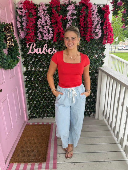 Light Denim Striped Barrel Pants