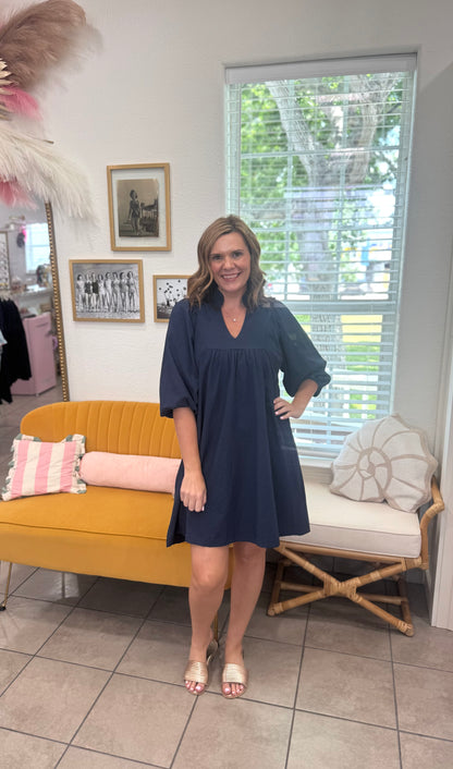 Navy Textured Dress