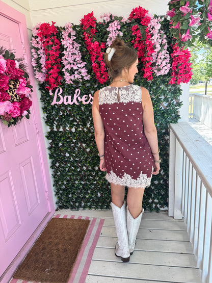 Wine Me Up Polka Dot & Lace Dress