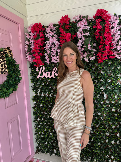 Put It In Neutral Gingham Top