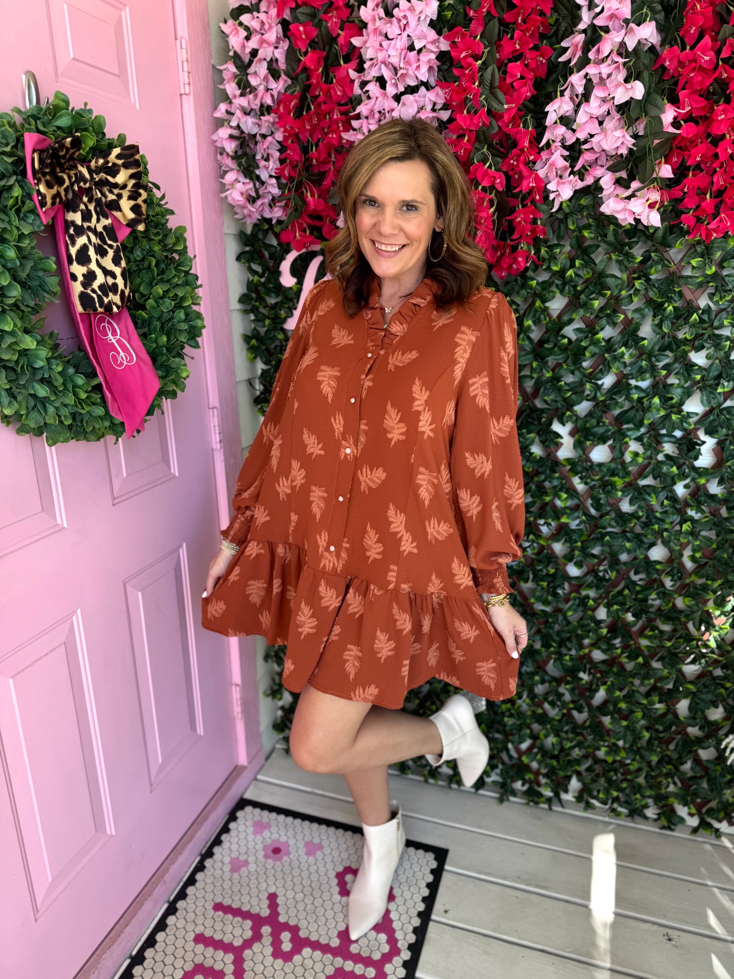 Rust Jacquard Dress
