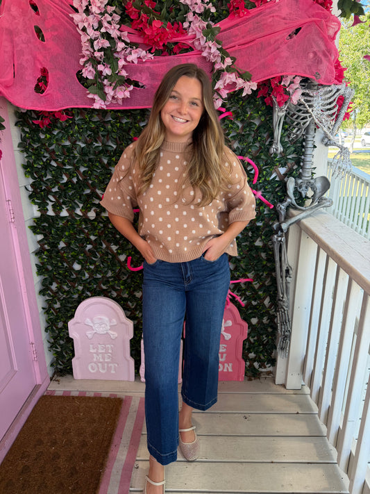 Camel Polka Dot Sweater Top