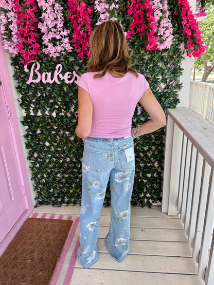 Vervet Floral Denim Drawstring Pants