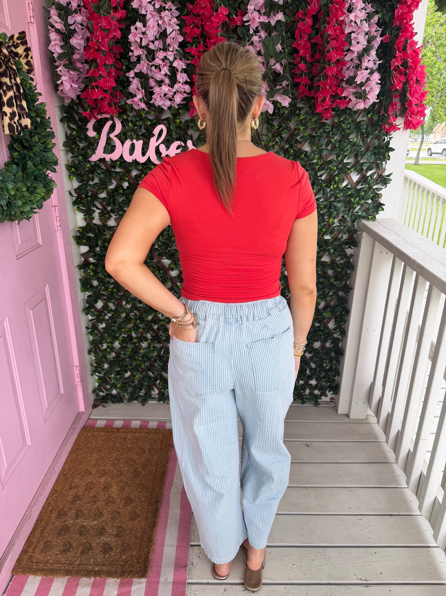 Light Denim Striped Barrel Pants