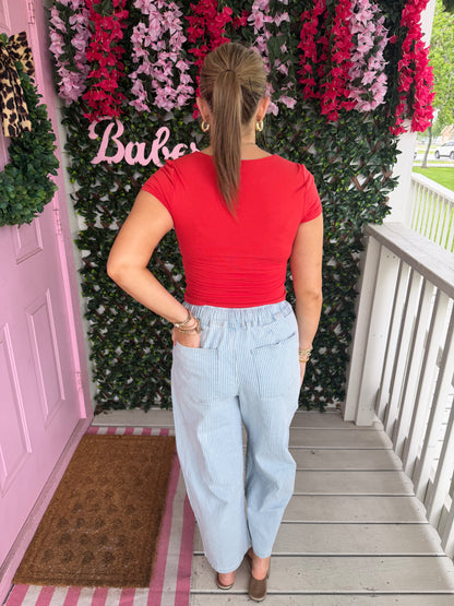 Light Denim Striped Barrel Pants