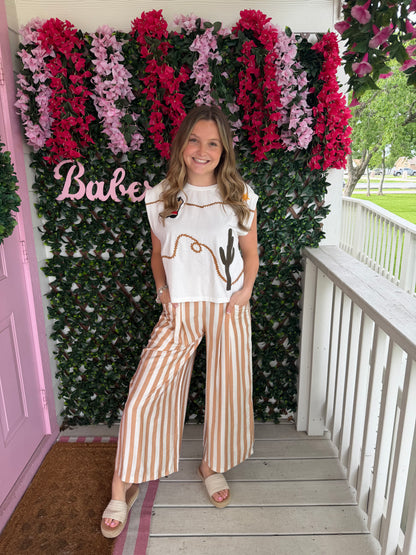Latte Striped Wide Leg Pans