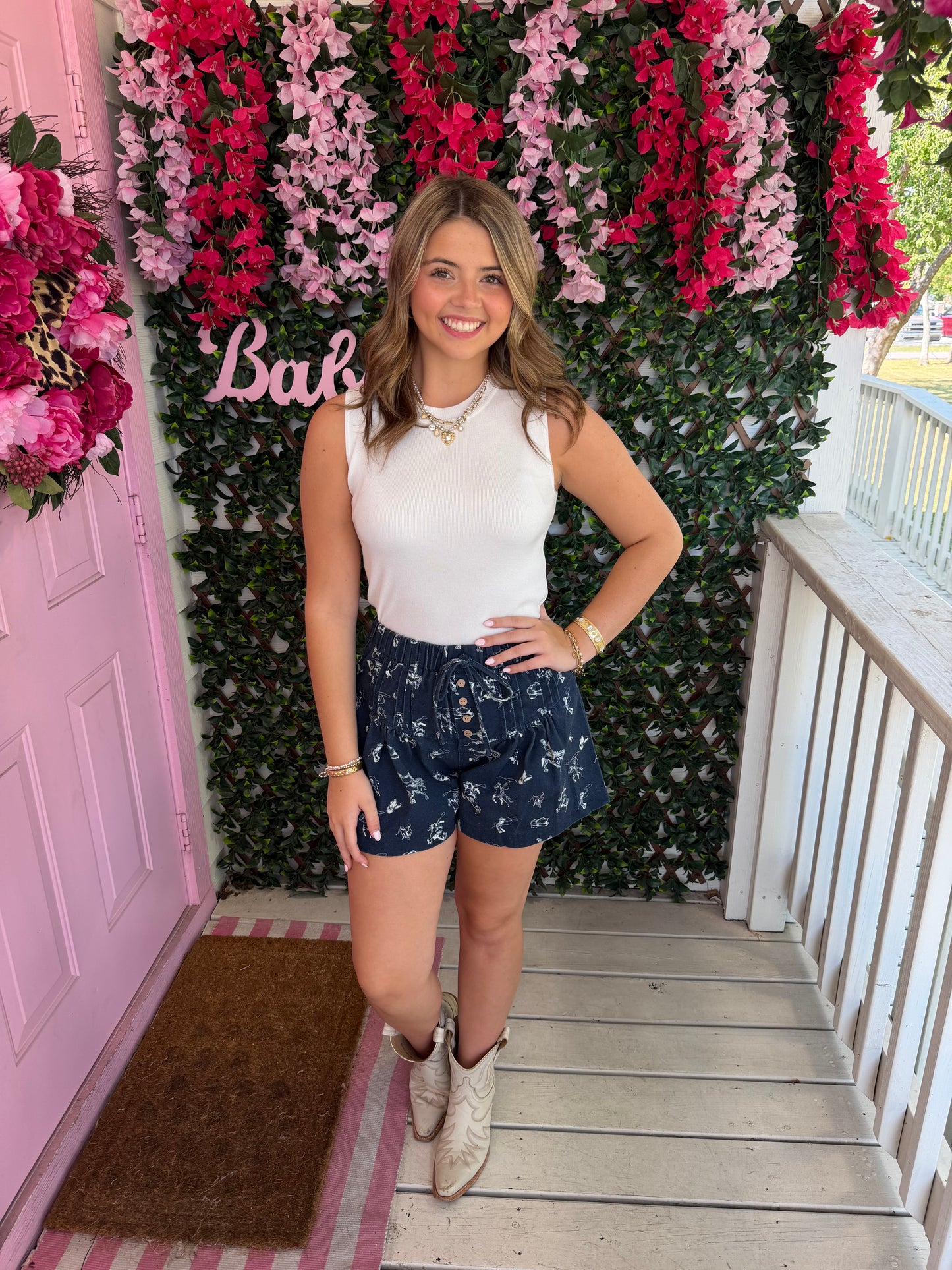 Western Denim Drawstring Shorts