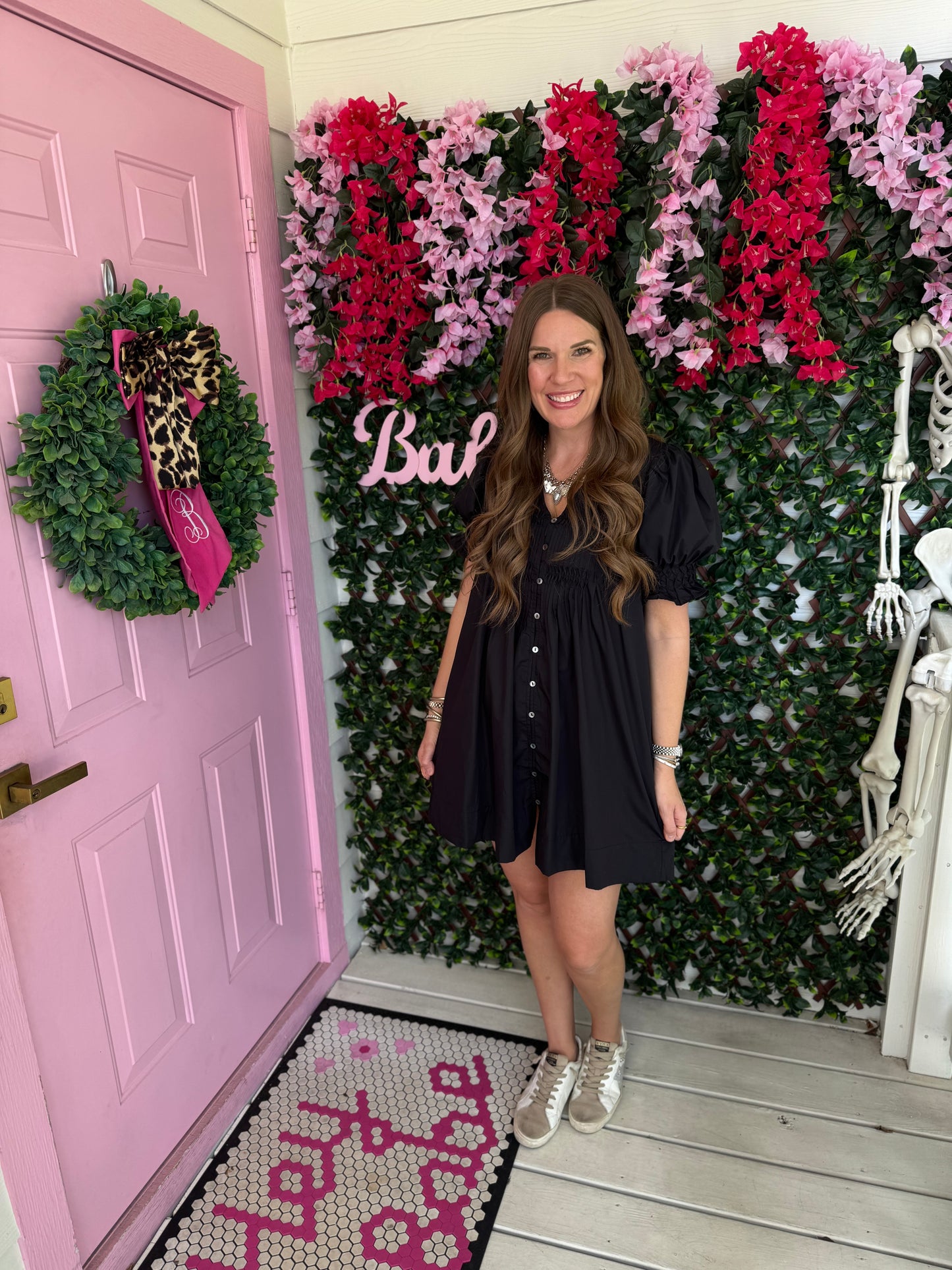 Button Smocked Mini Dress