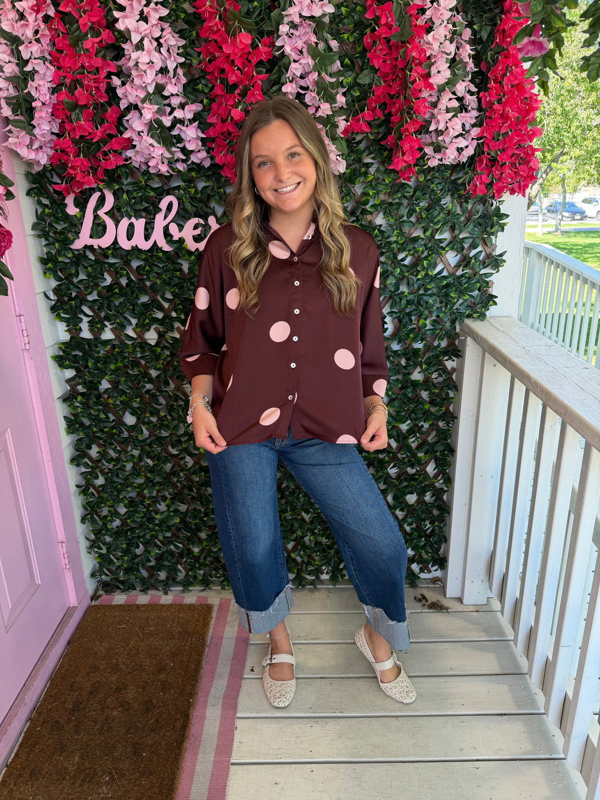 Berry Dot Darling Button Down Top