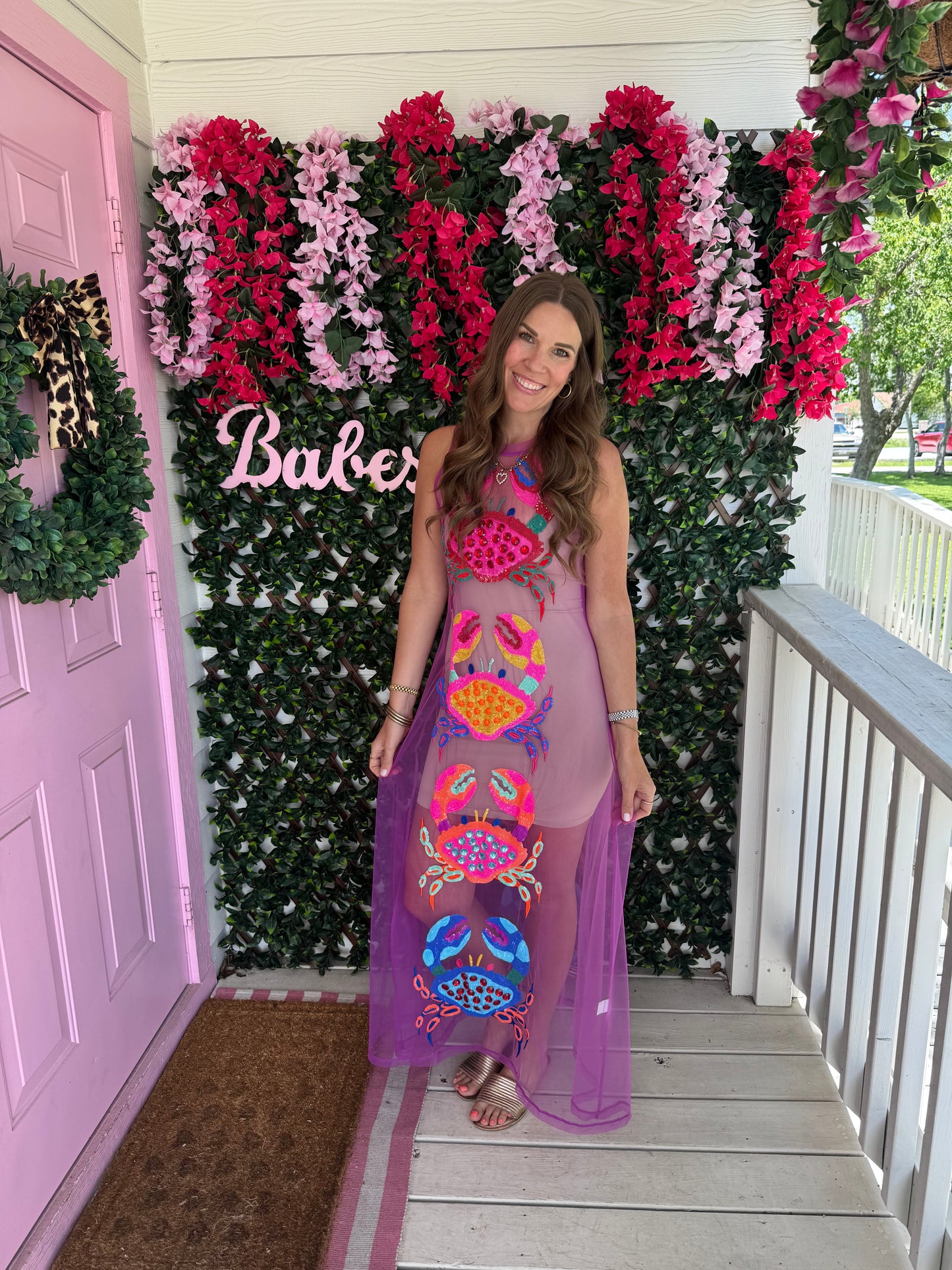 Queen Of Sparkles Purple Sheer Multi Crab Coverup Dress