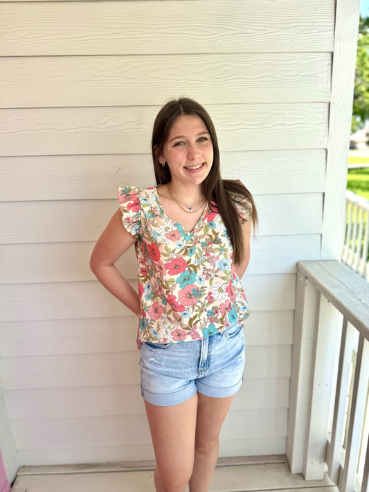 Cream Floral Top