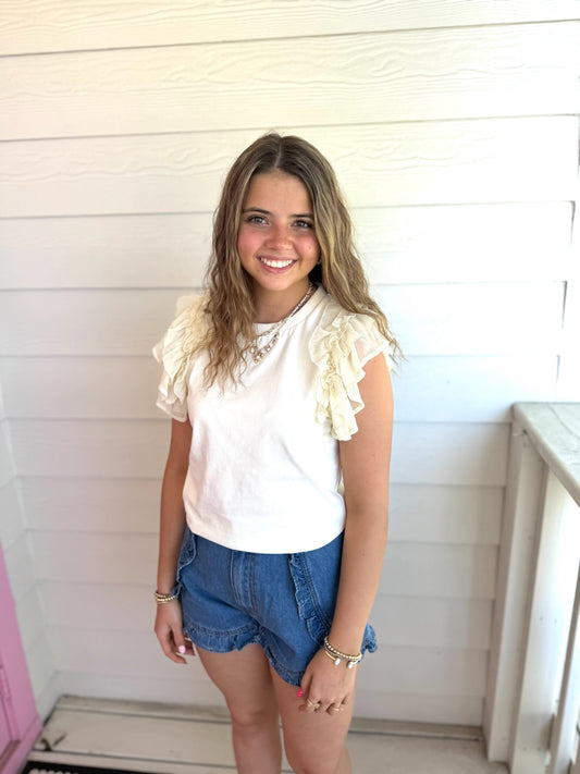 Ruffle Me Up Cream Top