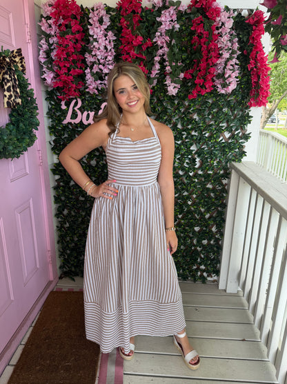 Taupe Stripes Halter Dress