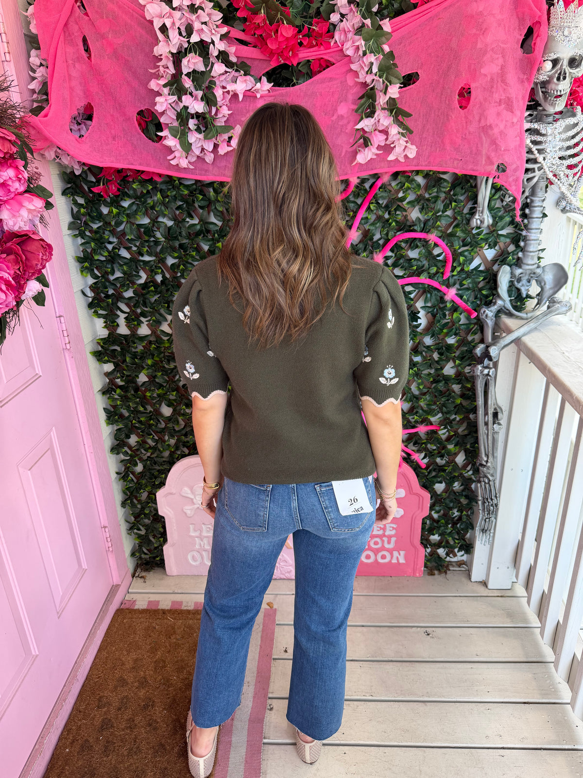 Olive Dainty Floral Sweater Top