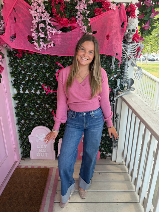 Wrap Knit Sweater  - Pink