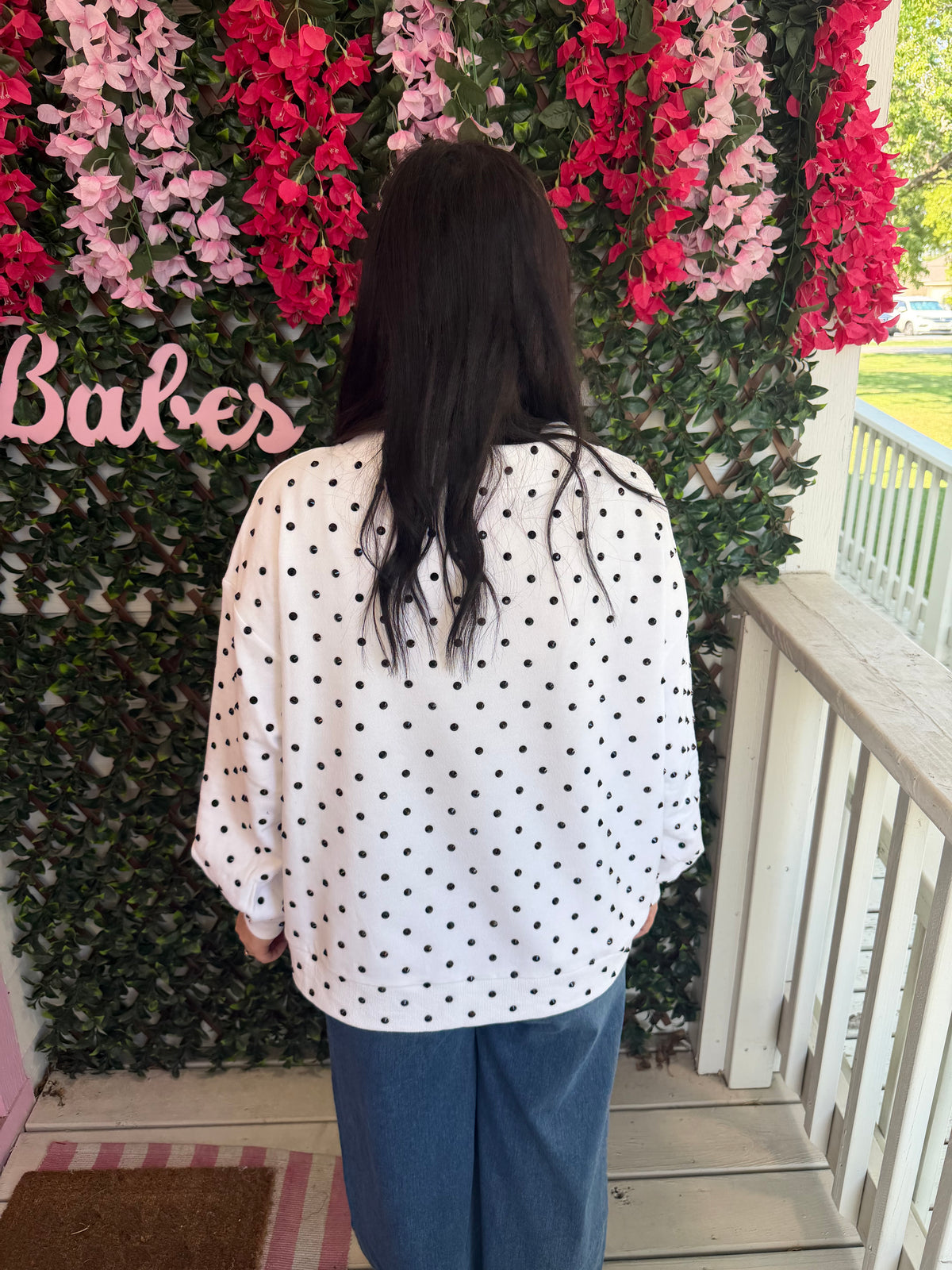 Queen Of Sparkles White & Black Polka Dot Multi Christmas Tree Mockneck Sweatshirt