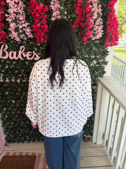 Queen Of Sparkles White & Black Polka Dot Multi Christmas Tree Mockneck Sweatshirt