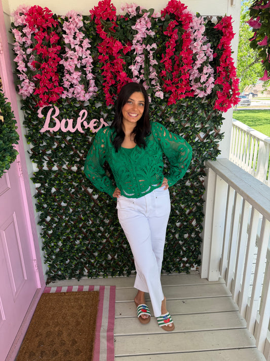 All In Kelly Green Lace Top