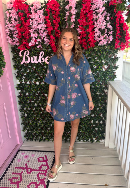 Flirty Floral Denim Dress