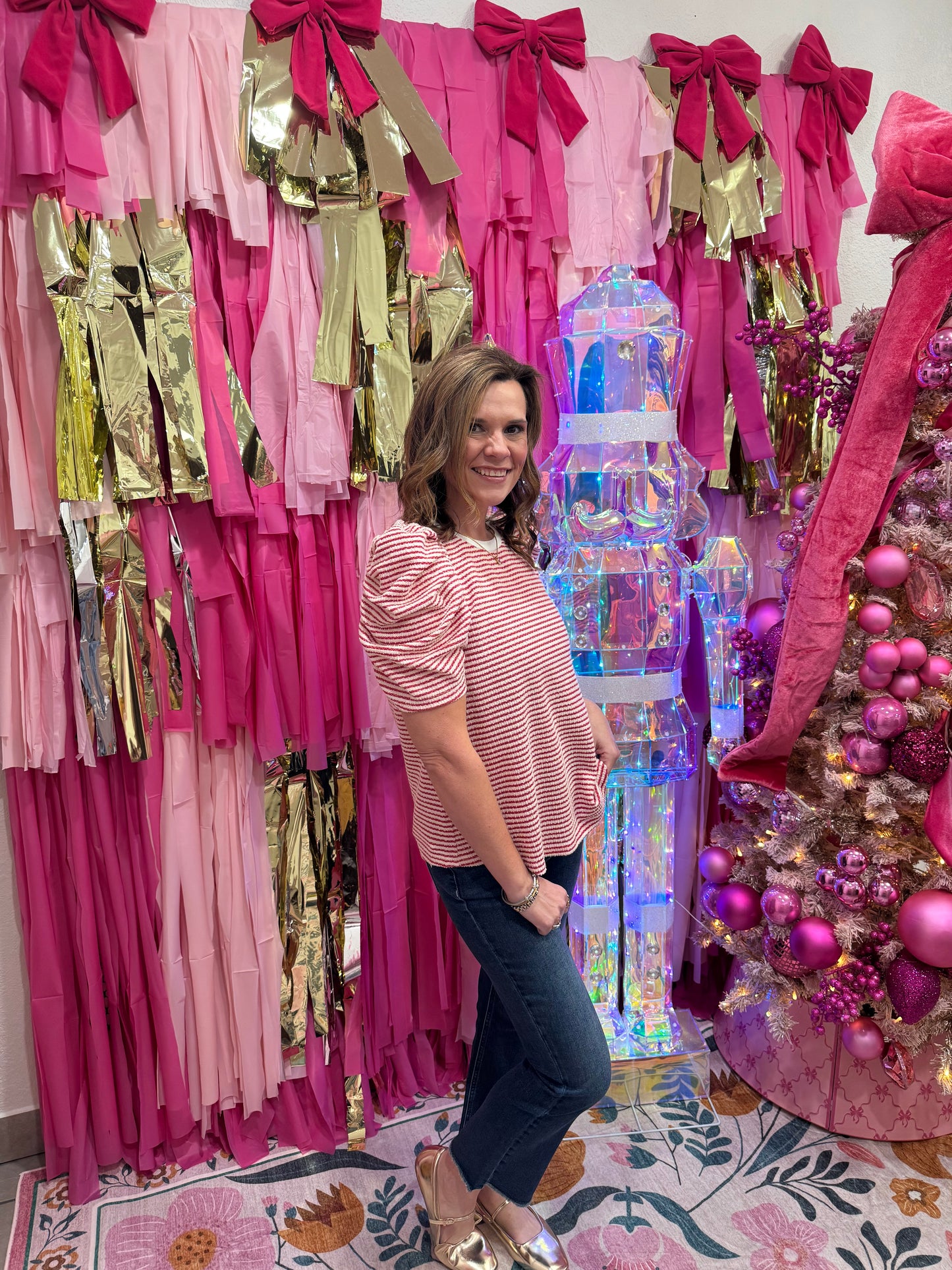 Red Striped Sparkle Top