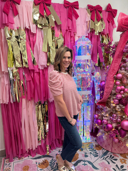 Red Striped Sparkle Top